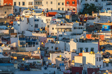 View of the agglomeration of buildings in the medina of Tangier, Morocco - obrazy, fototapety, plakaty
