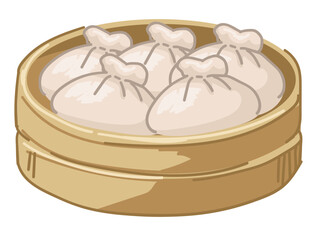 Chinese dumplings food served in wooden plate