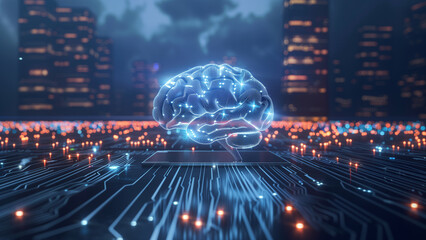 Futuristic Data Flow: The Brain-Driven Technology Platform - obrazy, fototapety, plakaty