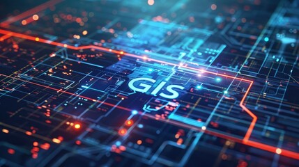 Obraz premium GIS, Geographic information system technology style with text