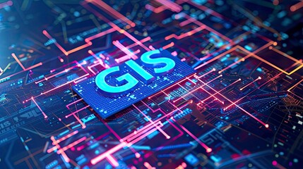 GIS, Geographic information system technology style with text