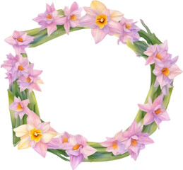 Fototapeta premium Watercolor painting of Daffodil Floral frame.