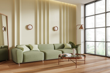 Green living room corner with sofa