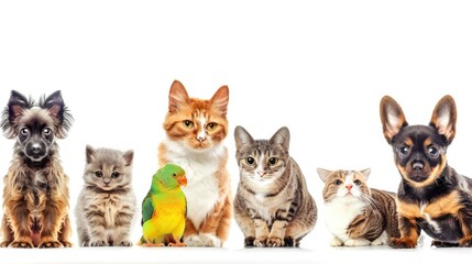 Different pets such as dogs and cats. Set collection, isolated on white background. Generative ai