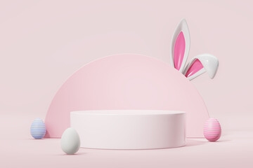 Pink product display podium with Easter eggs
