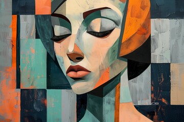Abstract Artistic Woman Portrait with Colorful Blocks