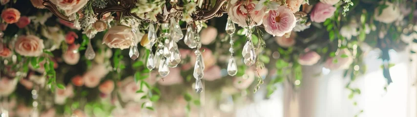 Deurstickers Chandelier Turned Floral Display: Imagine a grand, ornate chandelier © peera