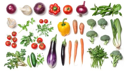 Delicious ripe vegetables, full of vitamins. Set collection, isolated on white background. Generative ai - obrazy, fototapety, plakaty