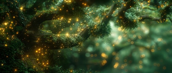 Tree Illuminated With Yellow Lights - Powered by Adobe