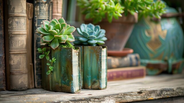 Succulent Bookends: Hollow out old, hardcover books and plant small succulents inside for a unique, green bookend.