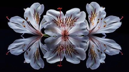 Symmetrical Flower Reflections: A symmetrical pattern created by photographing flowers reflected on a surface