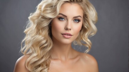 Attractive blonde haired caucasian woman with elegant hairstyle and light make up with long eye lashes from Generative AI