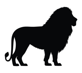 Black and White African Lion Silhouette. Vector Illustration.