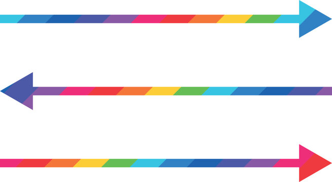 colored thick arrows in lgbt style. Горизонтальные стрелки в ярких красках и в разных направлениях