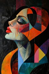 Surreal Female Portrait in Vibrant Geometric Abstract