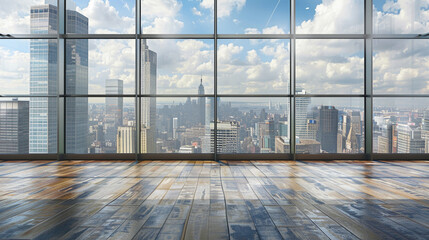 Empty floor with city skyline. Generative AI 
