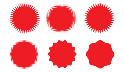 Set of red Starburst vector , Sunburst badge. Set of price tag, label, sales sticker. Zig zag edge circle design.