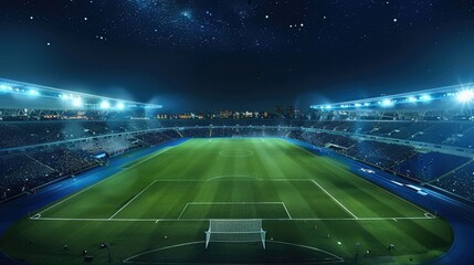 The soccer stadium in the night sky. Generative AI. - obrazy, fototapety, plakaty