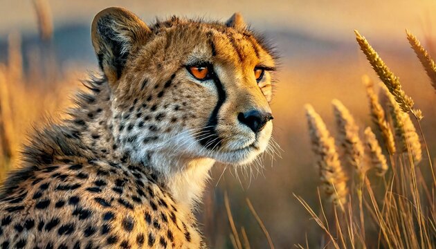 cheetah in the wild, side view, golden hour, Ai Generate