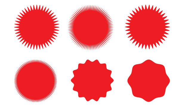 Set of red Starburst vector , Sunburst badge. Set of price tag, label, sales sticker. Zig zag edge circle design.