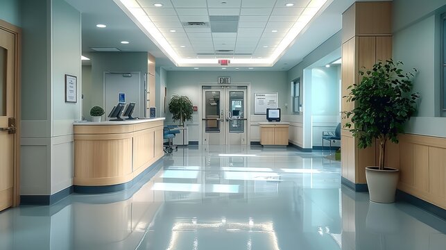 A hospital nurse station with front desk. Generative AI.