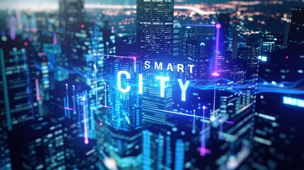 Fototapeta na wymiar Smart city technology with text