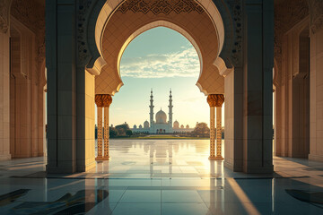 Arab arch with mosque Ramadan concept  - obrazy, fototapety, plakaty