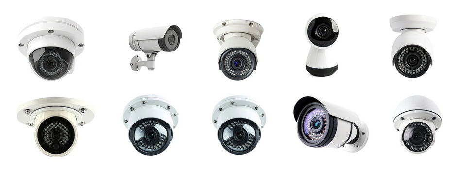 Set of CCTV camera looking down, on transparency background PNG
