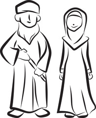 Lover character, line art of Muslim men and women