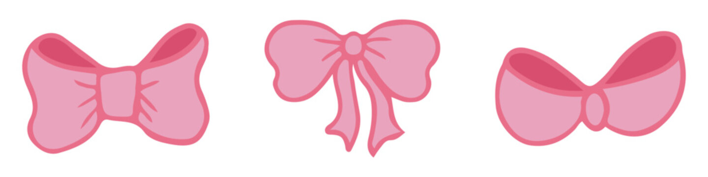 Pink bow coquette y2k aesthetic ribbon, elegant accessory, pastel tie isolated on white background. Lovely satin knot. Vector illustration