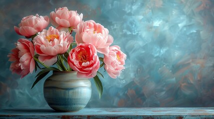 Beautiful peonies with a gray background.watercolor paint is hyper-detailed with a floral background