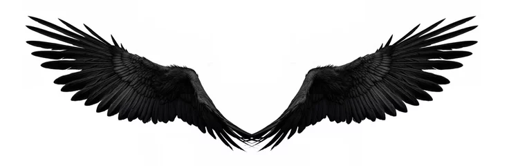 Foto op Plexiglas Symmetrical Black Bird Wings Isolated on White © grape_vein