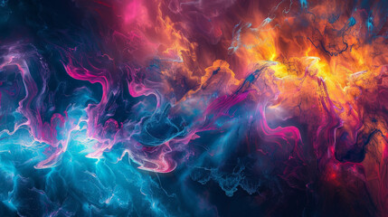 A colorful space scene with a blue and purple swirl in the middle - obrazy, fototapety, plakaty