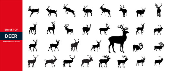 different deer horns black icon set, deers head collection, deers head icons set.
