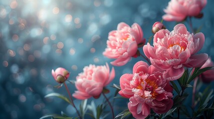 Fototapeta premium Beautiful peonies with a gray background.watercolor paint is hyper-detailed with a floral background