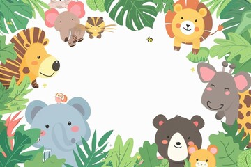 Whimsical Wildlife Wonderland: Vibrant Zoo Animal Designs Complemented by Ample Blank Space for Text Insertion and Personalization