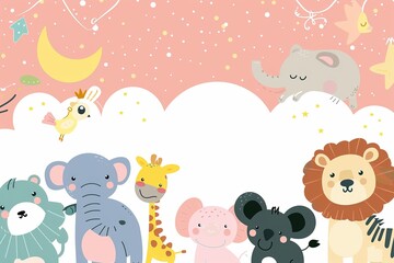 Enchanting Menagerie: Colorful Illustrations of Zoo Animals with Expansive White Space for Textual Integration and Customization
