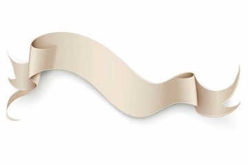 beige ribbon banner, elegantly unfurled against a stark white background, ready to be customized with text or graphics