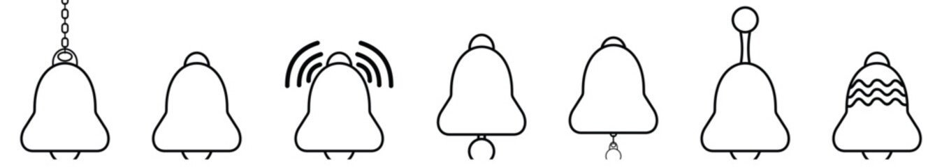 Notification bell icon line art. Alarm bell outline and flat design symbol. Incoming inbox message sign, vector illustration.