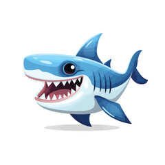 Cute smiling blue shark with sharp teeth. Vector 