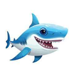 Cute smiling blue shark with sharp teeth. Vector 