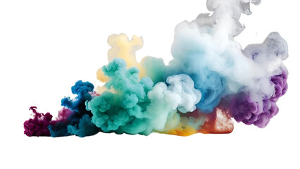 Multicolor smoke isolated on transparent background. Generative AI. Abstract cloud of multiple colors.