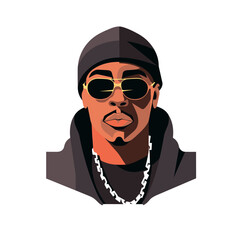 Black man african-american rapper vextor illustration isolated transparent background logo, cut out or cutout t-shirt print design