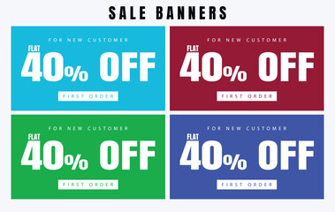 Sale banners offer discount dark theme square creative