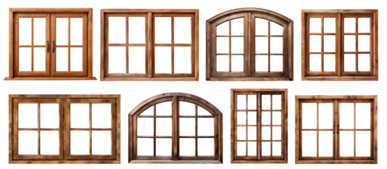 Set of old wooden windows, cut out