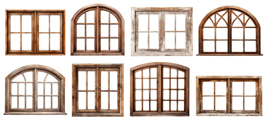 Set of old wooden windows, cut out