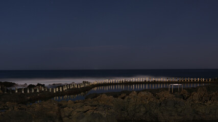 Empty swimming pools of Agaete, Gran Canaria in night time long exposure image