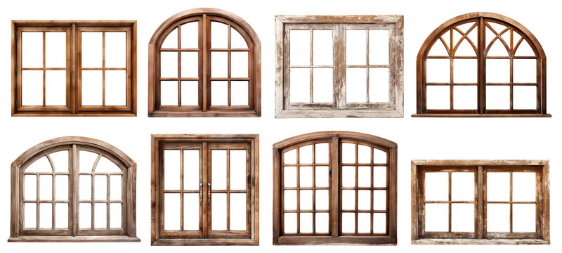 Fototapeta Set of old wooden windows, cut out