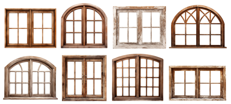 Set of old wooden windows, cut out