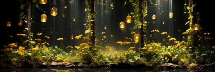 Artificial Vertical Green Garden Decoration, with lights, light black and yellow, Background HD, Illustrations